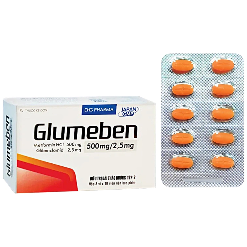 Glumeben 500mg/2.5mg điều trị đái tháo đường týp 2 (3 vỉ x 10 viên) - 